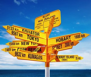 Signpost in the Stirling Point, Bluff, New Zealand